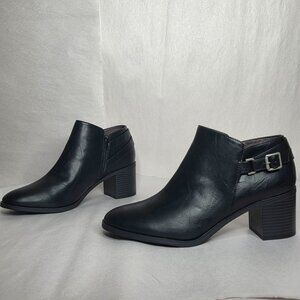 NWT Life Stride Women's Lorelai Block-Heel Black Faux Leather Booties
